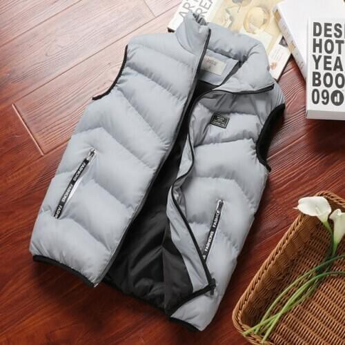 Latest Casual Plus Size Grey Mens Vests Zipper Winter Padded Outerwear Sleeveless Jacket Vest for Men Thick Warm Male Waistcoat