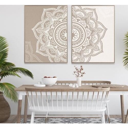 Canvas Art Painting Print Nordic Wall Art Picture Living Room Bedroom Decor Beige Islamic Mandala Flower Abstract Pattern Poster