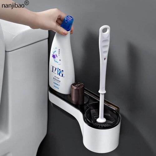 Free Punch Long Handle Soft Cleaning Brush Wall-Mounted Toilet Brush Rack Set No Dead Ends Household Goods Bathroom Accessories