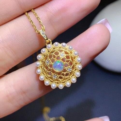 Natural Opal Necklace Gold Plated 925 silver beautiful womens jewelry