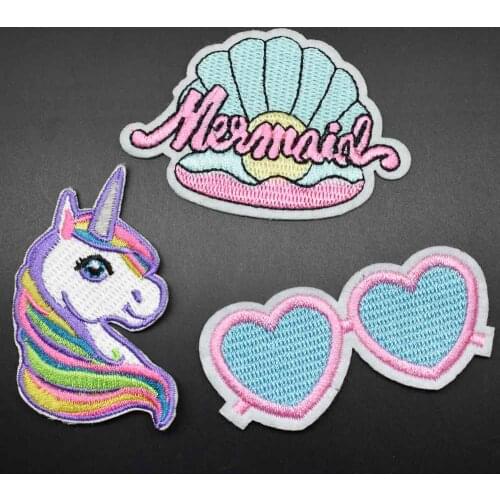 Pink Shell Unicorn Lip Cheap Iron on Full Embroidered Cloth Patch For Girls Hat Skirt Dress Clothes Apparel Garment Accessories