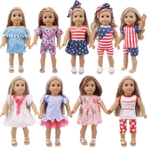 New Doll Clothes Cute Cartoon Printing Suits For 18 Inch American & 43Cm Baby New Born Doll For Our generation Doll Daily Life