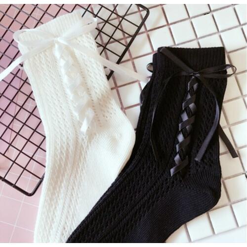 2017 New Pre-design black white lacing Socks Women Cotton Autumn Spring Socks Long Lace Funny Socks Ladies Harajuku Socks