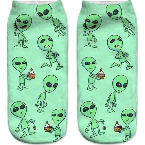 2018 new 3D Green alien life funny socks women low cut animals funny chaussette femme harajuku ankle socks calzini