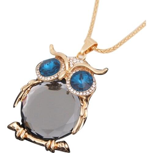 New Fashion Women Simple Owl Rhinestone Pendant Long Necklace Ladies Clothing Accessories Jewelry Lovers Souvenir Gift