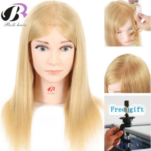 Bolihair Hairdressing Doll Heads Mannequin Head With Blonde Human Hair Training Head for Hairdresser Manikin Head as Girls Gift