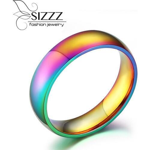 SIZZZ 6MM Wide 5.4G Weight 2017 New Ring Colorful Glare Rainbow Ring For Women And Men