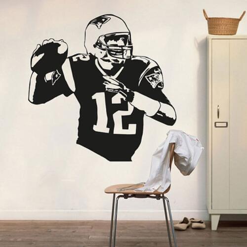 Self-adhesive Sports Theme Wall Decals American Football Star Tom Brady Stickers For Boy`s Room Livingroom Entrance And Bars