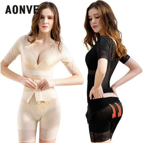 Aonve Sexy Lingerie Slimming Underwear Body Shaper Body Shaperwear Women Abdomen Short Sleeve Lace Bodysuit Plus Size New