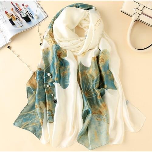 Silk Scarf Female Printing New Silk Satin Silk Mulberry Silk Sunscreen All-match Long Scarf Beach Shawl
