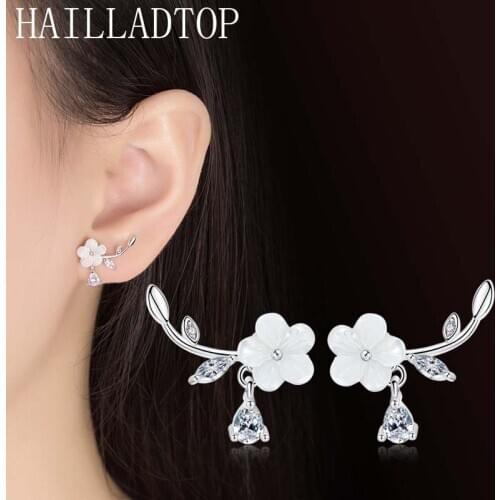 Plum blossom Earrings Shell Tree branch Stud Silver Woman OL Carved Fresh Korean Version Shell Ear Jewelry Hand Carved