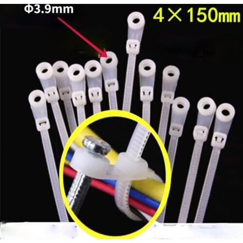 4*150mm 50Pcs 3.6mm Mounting Hole Cable Ties Nail Screw Wire Hole Tie Heavy Duty Weather Resistant Nylon Plastic Screw Head Tie