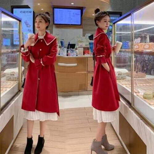 Temperament Windbreaker Coat Womens 2021Spring Autumn New Style KoreanFashion Mid-Length Red All-Match Elegant Woman Trench Coat