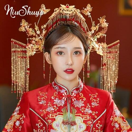 NiuShuya Traditional Chinese Wedding Bride Phoenix Butterfly Tiara Photography Hairwear for TV Play Costume Hair Accessories