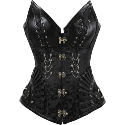 WYS.JL Plus Size Womens Gothic Steampunk Corsets Satin Zipper Overbust Corset Top Waist Trainer Espartilho Corpete Corselet