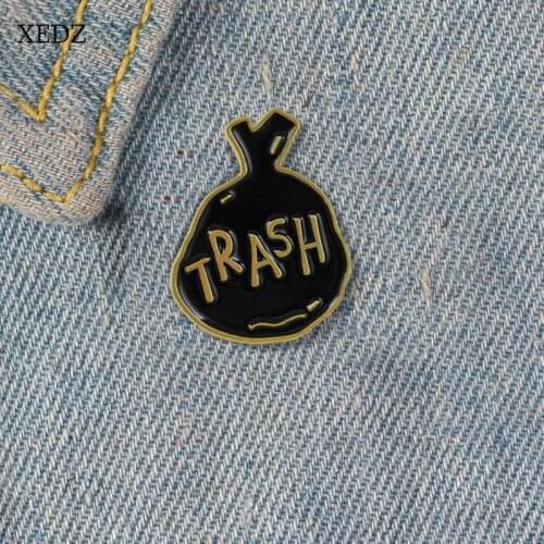 XEDZ Cartoon black vascular organ TRASH text balloon childrens enamel pin men and women metal badge punk clothes lapel brooch g