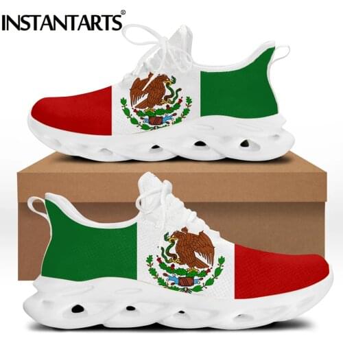 INSTANTARTS Fashion Mexican Flag Pattern Femme Flat Shoes Breathable Air Platform Mesh Sneakers Comfort Lace up Loafers Hot 2021