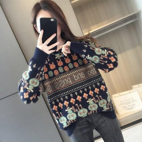 Autumn Winter 2021 New Fashion Sweater Womens Base Coat Cartoon Printing Pullover Women Round Neck Long Sleeves Jumper Female