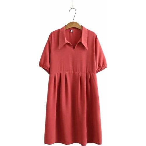 Plus size linen high waist solid color women dress 2021 Summer NEW casual ladies turn-down collar dress female vestidos oversize
