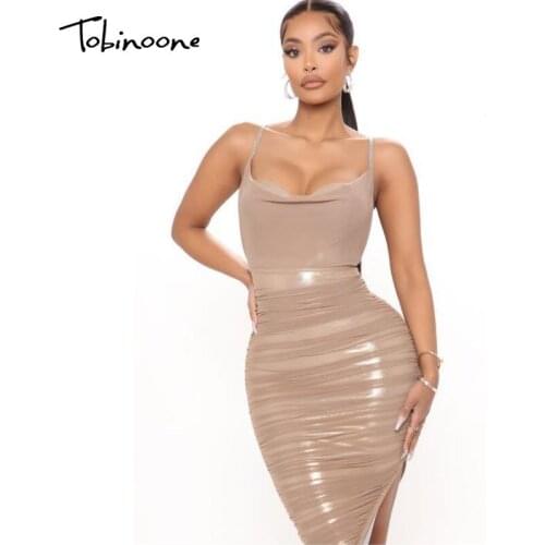 Tobinoone Solid Ruched Bodycon Dress Women Summer Spaghetti Strap Backless Sexy Mini Dresses Slim Zipper Party Vestidos 2021