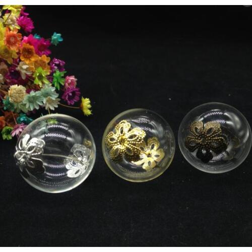 10sets 30mm Glass Global Vial with Two Hole on Each Side & Flower Beads Cap & Eye Pin Set DIY Glass Vial Pendant Jewelry Pendant
