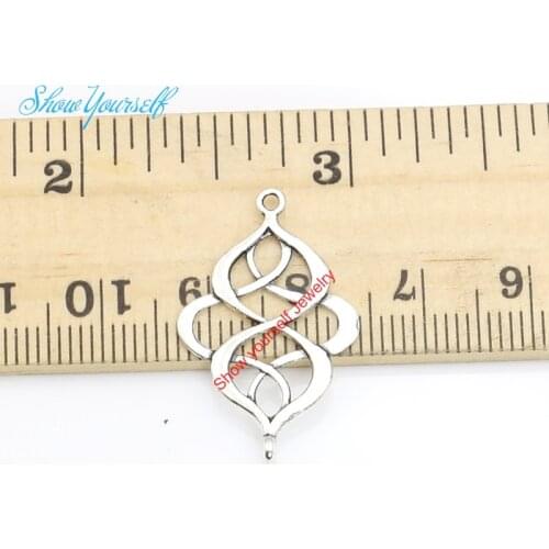 20pcs Antique Silver Plated Chinese Knot Flower Connectors Pendant Making Findings Accessories DIY Handmade Craft 27x17mm
