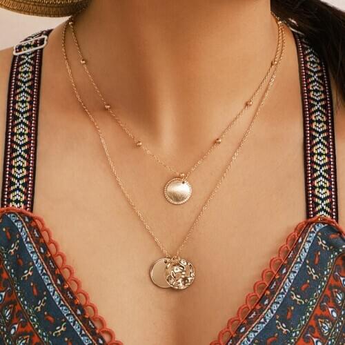 2020 Fashion Round Sequins Multi Layer Long Necklaces Pendant Bohemian Pendant Necklace for Women Jewelry Accessories