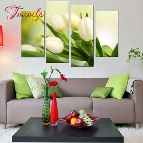 4pcs Diamond-Painting white rose Cross Stitch Full diamond embroidery flowers tulip diamond Mosaic pattern,beaded embroidery art
