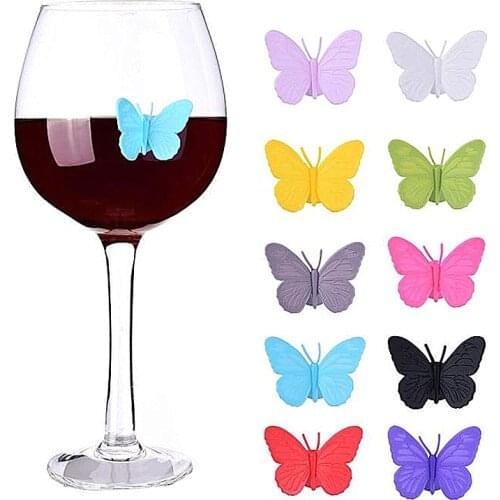 6pcs/Set Butterfly Wine Glass Identifier Wine Glass Charm Tag Drinking Cup Mark Wine Glass Marker Bar Accessories