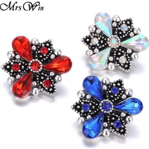 6pcs/lot Mrs Win Snap Jewelry Crystal Rhinestone Flowers 18mm Snap Fit Buttons Handmade Snap Bracelet bijuteria feminina