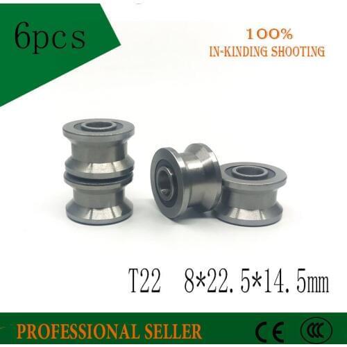 6pcs/Lot T22 8x22.5x14.5x13.5mm T Groove Bearing Steel Deep Groove Ball Bearing Traces Walking Guide Rail Bearing