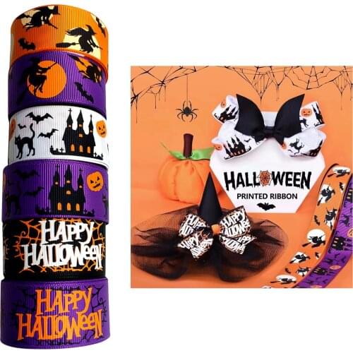 6x 2Yd/Roll Halloween Ribbon Grosgrain Trims Fabric Trimming Hair Bows Gift Wrapping Seasonal Festival Party Decor