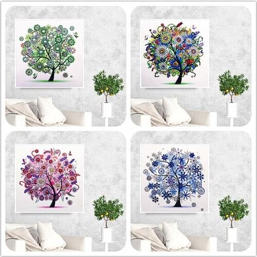 5D Diamond Painting Spring Summer Autumn Winter Seasonal Flower Tree Shape Special Shape Diamond Mosaic DIY Manual Gifts