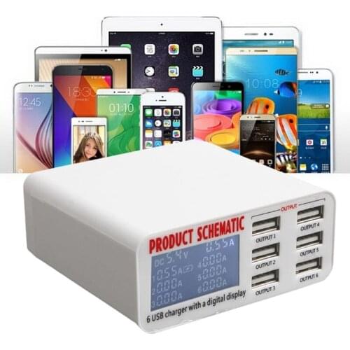 AU/EU/US/UK Plug 6A 6 USB Port Fast Charger Wall Charging Adapter LCD Screen