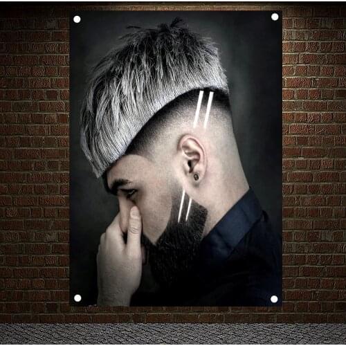Business-Hairstyle Beard-Designs Hair Salon Tapestry Banner Flag Four-Hole Cloth Art Canvas Painting Barber Shop Wall Decor B2