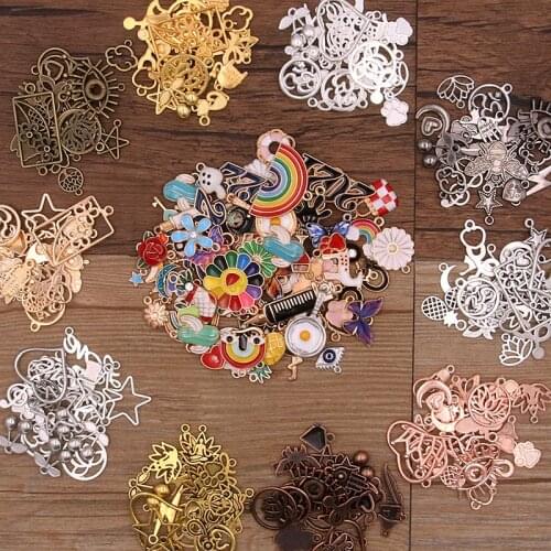 Random 20Pcs Mix Size 10- 200 Style Alloy Metal Drop Oil Charms 10 Color Pendant Connector For DIY Bracelet Jewelry Making