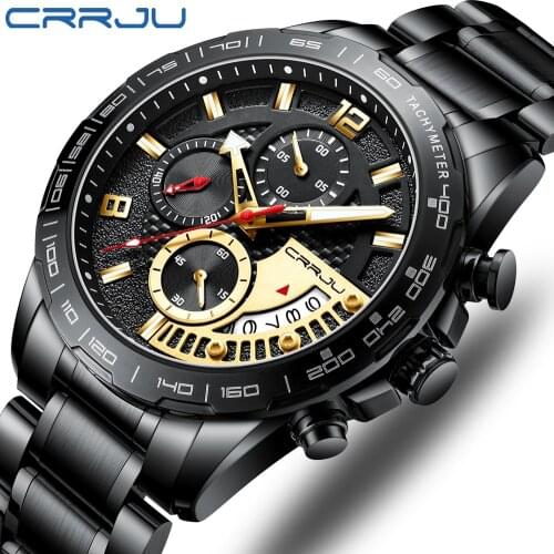 CRRJU Watch Men Top Brand Men Watches Full Steel Waterproof Casual Quartz Date Sport Military Wrist Watch Relogio Masculino