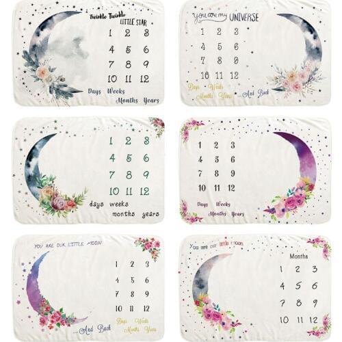 Baby Monthly Record Growth Milestone Blanket Newborn Photography Props Children Photo Creative Moon Flower Background Cloth Infa