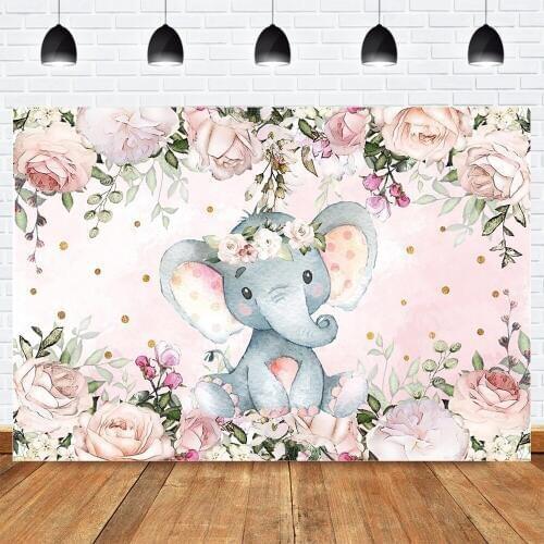 Elephant Baby Shower Backdrop Gender Reveal Cute Elephant Floral Photo Booth Backdrops Elephant Birthday for Girl Photography