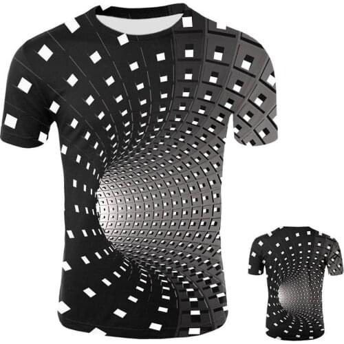 Men 3D Geometric Stripe Pattern Print T-shirt Vertigo Hypnotic Summer Funny O-neck Casual Tee Male Streatwear Short Sleeve Top