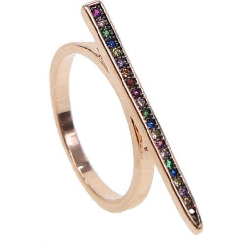 Rainbow cz paved long bar stick ring Rose gold color women simple geometric rings