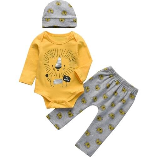 Baby Boys Girls Clothes Set For Little Babies Animal Printed Newborns Romper+Casual Pants+Hat Infant Toddler Clothing Set
