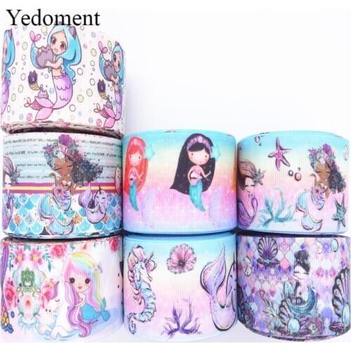 10 Yards 1" 25MM /1.5" 38MM Mermaid Printed Grosgrain Ribbon For Crafts DIY Hair Bows Birthday Party Decoration MD19031101