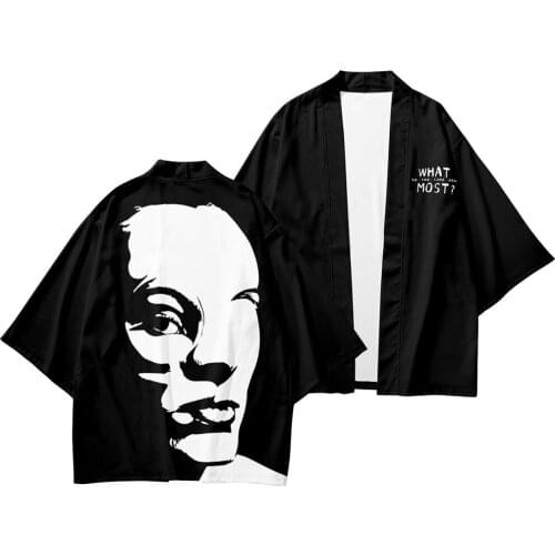 Summer Dark Goth Print Men Kimono Cardigan Trousers Suit Japanese Yukata Robe Set Novelty Jacket Chinese Style Tang Suit