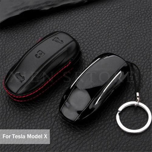 Premium Leather Car Smart Remote Key Fob Case Holder Cover Bag Shell Skin Protector For Tesla Model X Accessories Styling