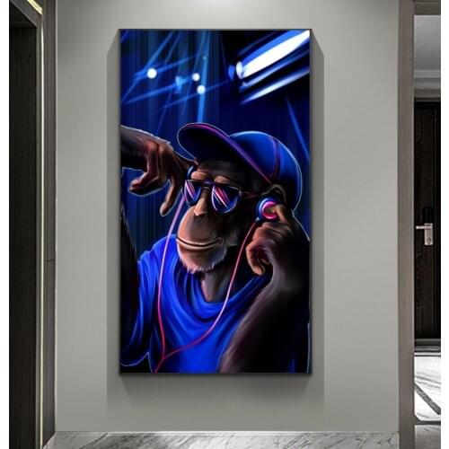 Cool Orangutan Listening The Music Canvas Paintings Posters and Animal Prints Wall Art Pictures for Living Room Home Decoration