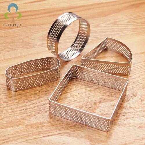 Circular Stainless Steel Porous Tart Ring Bottom Tower Pie Cake mold Baking Tools Heat-Resistant Perforated Cake Mousse Ring ZXH
