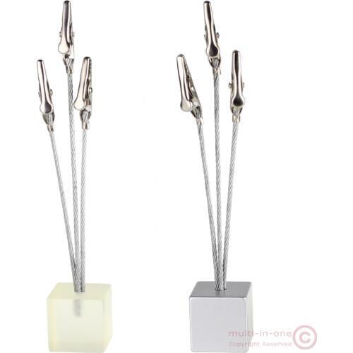 Small cube 3 alligator wire memo picture note card desk paper photo clip holder,table stand place office dest favor