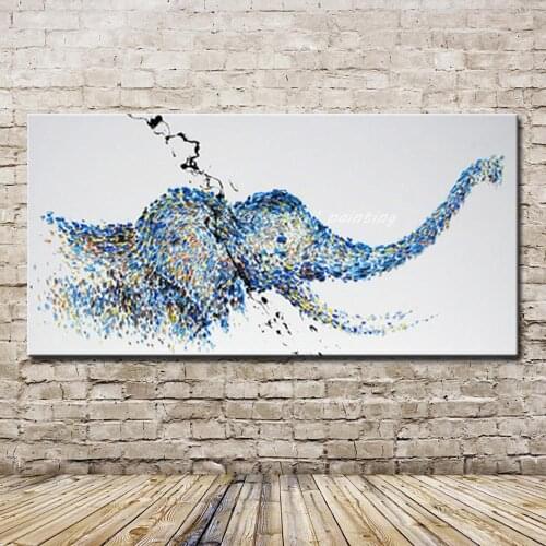 Mintura Pop Art Hand Painted Modern Abstract Elephant Animal Oil Painting On Canvas Wall Picture For Living Room Home Decoration
