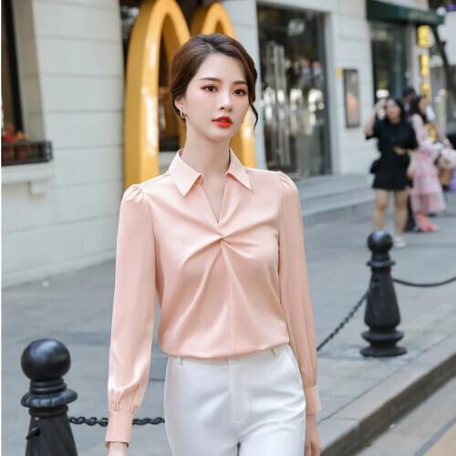 Fashion Pink Blouses Shirts for Women Business Work Wear Long Sleeve High Quality Fabric Blouse OL Styles Female Tops Clothes